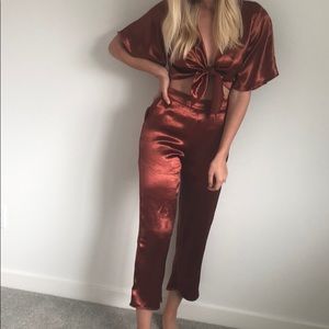 red silk two piece set